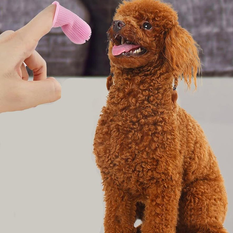 Pet Finger Toothbrush 360º Finger Toothbrush Puppy Toothbrush Cat Toothbrush for Pet Teeth Cleaning&Dog Dental Care (Pink, 2 Pack) 1 Count (Pack of 1) Pink
