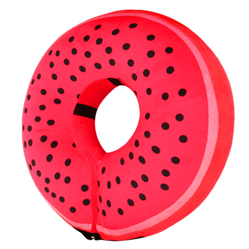 Pitaya Inflatable Dog Donut Collar, Soft Recovery Cone for Large, Medium & Small Dogs & Cats, Adjustable E Collar, Does not Block Pet Vision Red Pattern Plush Fabric-XL