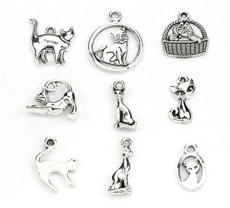 Assorted Cats Pet Charm Pendant for DIY Jewelry Making Accessaries(42pcs,Antique Silver) - PawsPlanet Australia