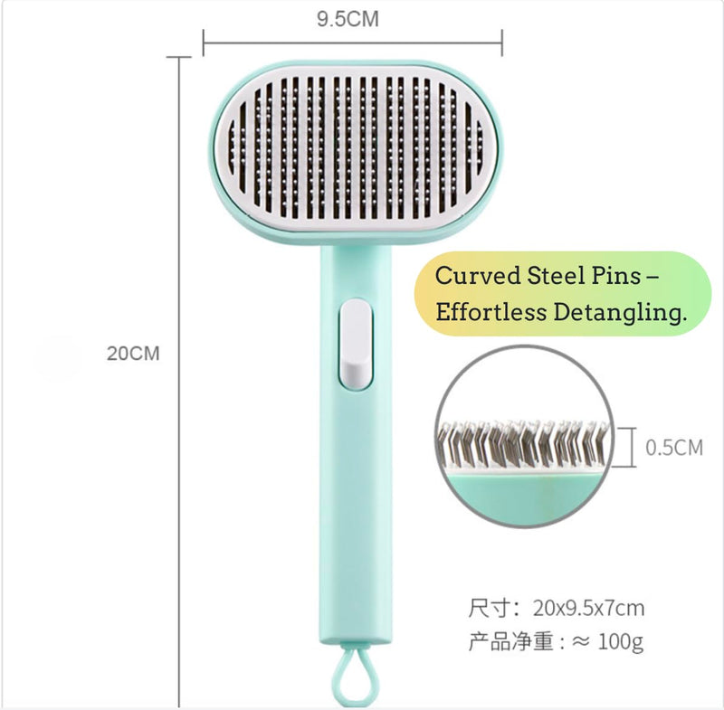 Self cleaning hair removal brush - a skin friendly beauty tool suitable for dogs, cats, and puppies, with a round head design that prevents scratches and is green in color - PawsPlanet Australia