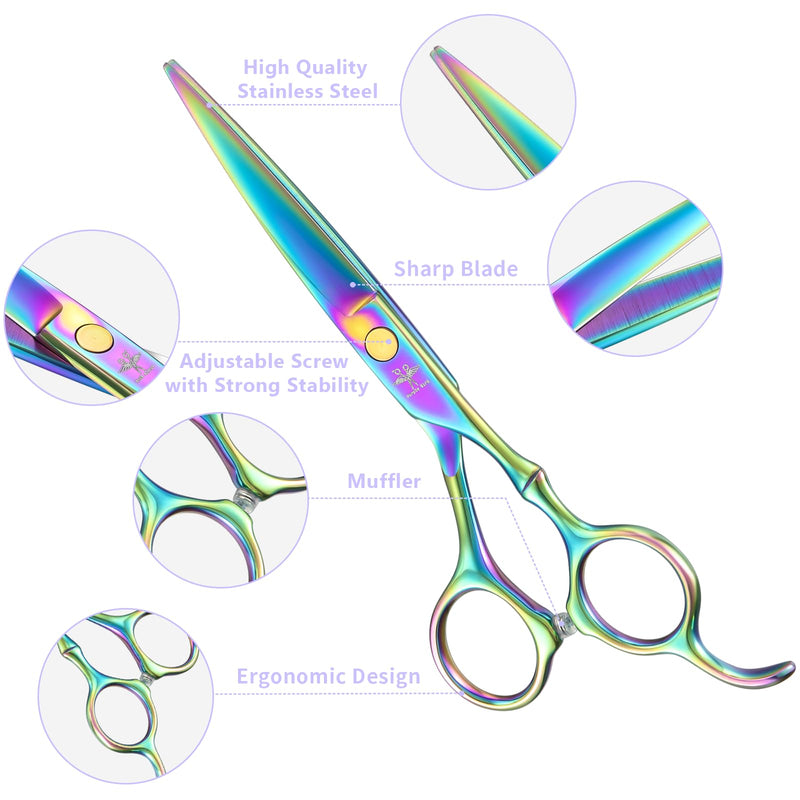 PURPLEBIRD Hair Cutting Scissors Kit, Professional Barber Scissors Hairdressing Shears Set with Stainless Steel Hair Scissor Thinning Scissor for Men Women Pet 10 Pcs Rainbow 10 Pcs Set Rinbow - PawsPlanet Australia