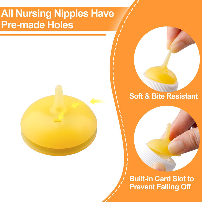 Pet Feeding Nipple with Syringe, Soft Silicone Nursing Pet Feeding Bottle, Ventilation Valve Resistant Tearing for Puppies, Kittens, Rabbit, Small Wildlife (Yellow) 1 Count (Pack of 14) Yellow-M Size - PawsPlanet Australia