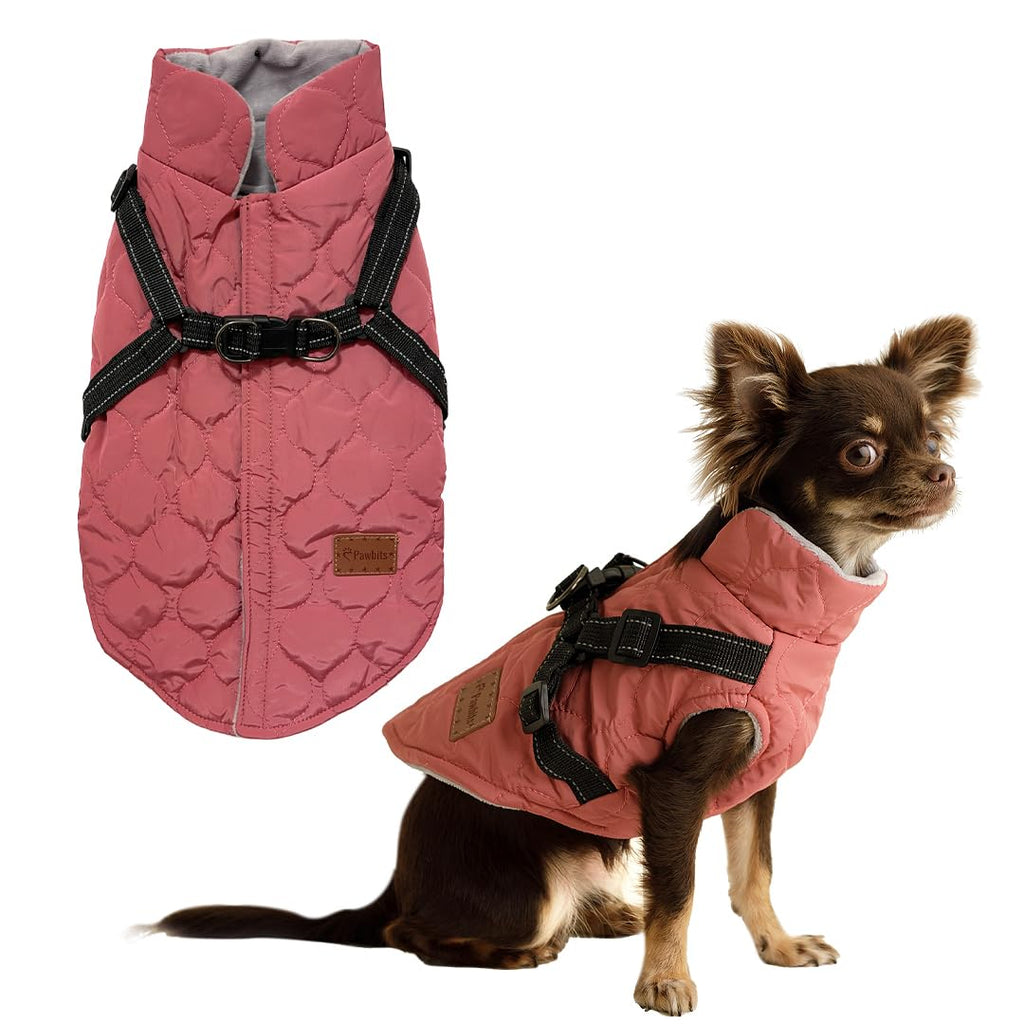 Pawbits Waistcoat for Small Dogs - Fleece-Lined, Warm, Reflective Waistcoat with Built-in Harness for Dogs - S, M, L, XL, XXL, XXXL - Designed for Small Dogs XX-Large Rose Red - PawsPlanet Australia