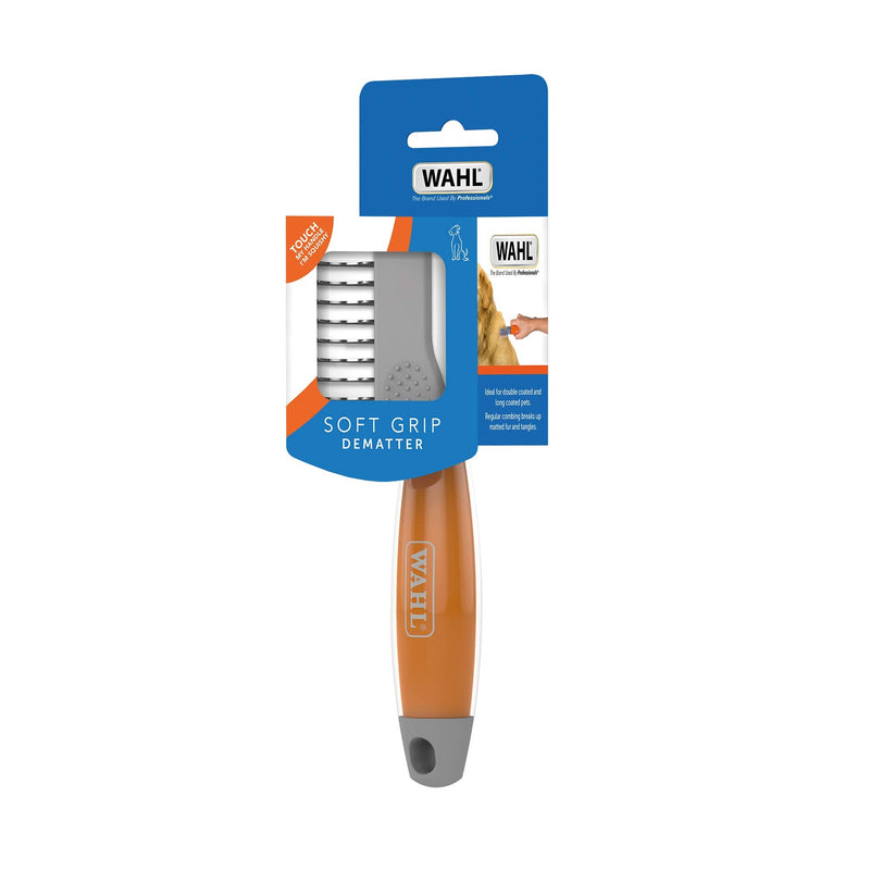 Wahl Soft Grip Dematter, Professional Grooming Brush, Pet Comb for Dogs and Cats, Grooming Tools for Pets, De-Matting Brushes for Long Short Haired Animals, Gel Handle Clear - PawsPlanet Australia