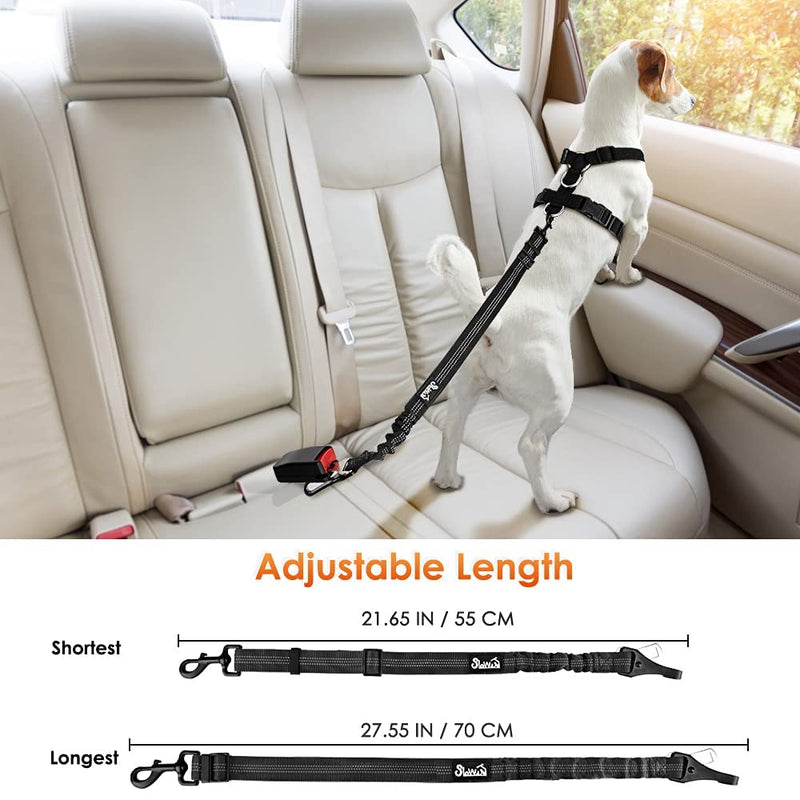 SlowTon Dog Seat Belt, Adjustable Dog Safety Belt Leash, 2 in 1 Latch Bar Attachment Dog Car Seatbelt with Elastic Nylon Bungee Buffer, Reflective Nylon Belt Tether Connect to Dog Harness (Black) 27.55 Inch 1 Pack - Black - PawsPlanet Australia