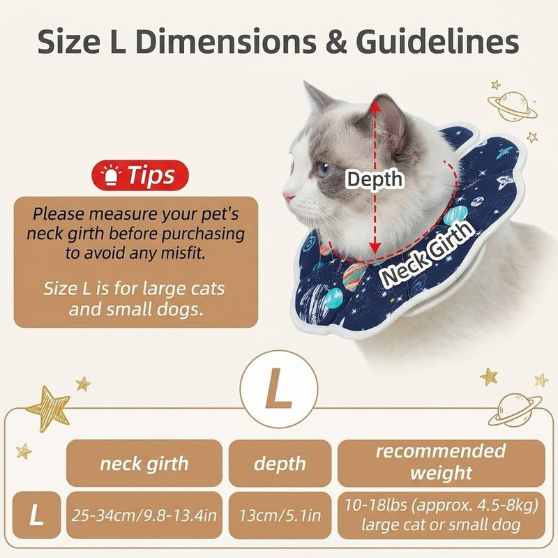 Soft, waterproof neck brace for cats and dogs to prevent licking after surgery, adjustable alternative to cat collars and cones (Size L)