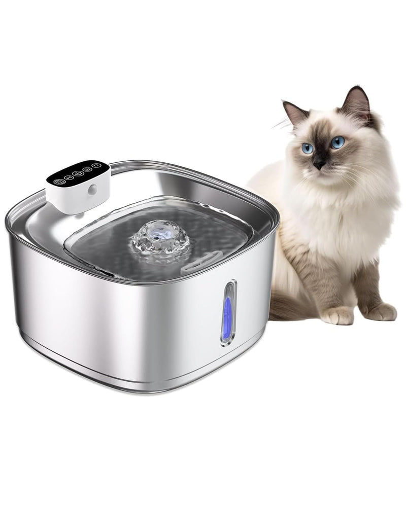 Wireless Cat Water Fountain Stainless Steel, 108oz/3.2L Cat Fountain Battery Operated, Cordless Pet Water Fountain for Cats & Dogs with Motion Sensor, Ultra Quiet Pump, Multi-Filtration 108OZ Wireless Fountain - PawsPlanet Australia
