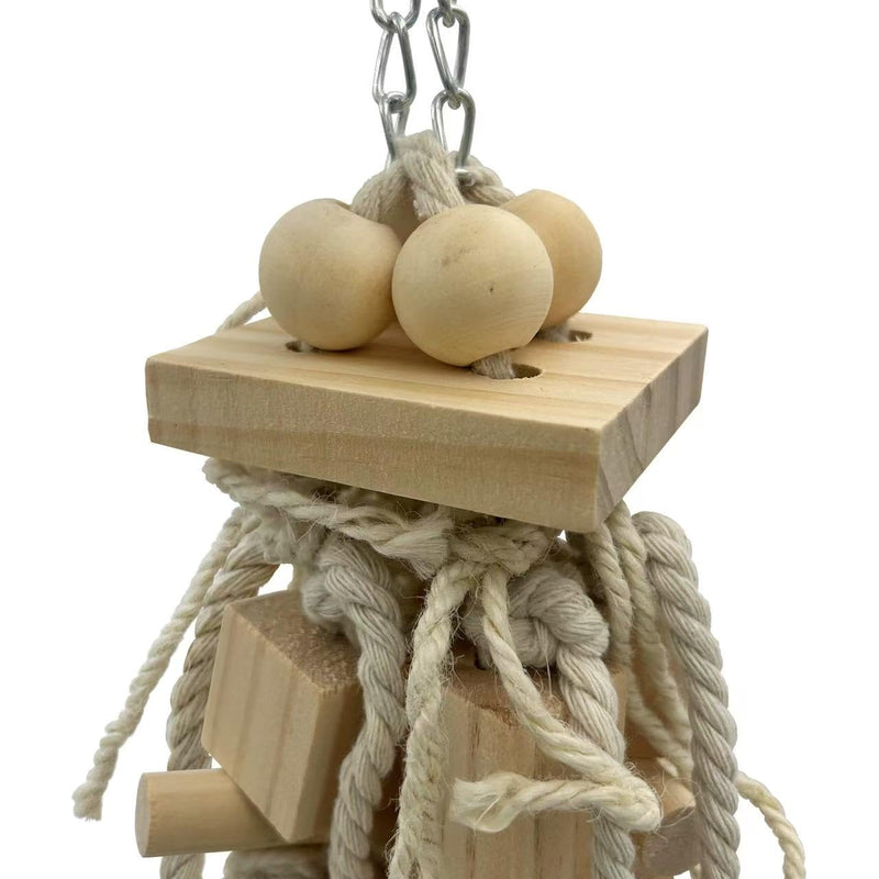 Bird Block Knots Tearing Toy- 17 inch Dye-Free Natural Wooden Parrot Chewing Toy for Medium and Large Parrots, Conures, Cockatiels, African Greys, Cockatoos, Quakers and AmazonParrots - PawsPlanet Australia