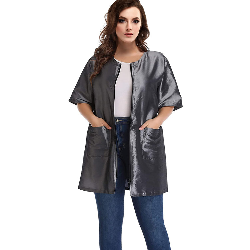 Noverlife Pet Grooming Workwear with Full Zipper, Lightweight Splash Proof Short & Long Sleeves Hair Grooming Smock Jacket X-Large Short Sleeves - Grey - PawsPlanet Australia