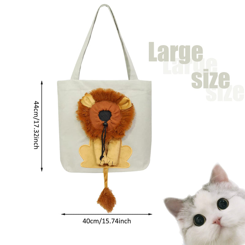 Lion-Shaped Pet Shoulder Bag for Outings, Canvas Material (Light Grey-Large) Light grey