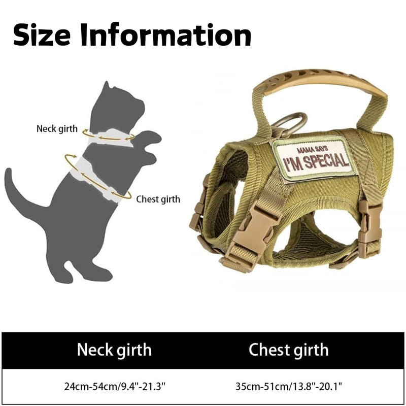 Tactical Cat Harness and Leash Set for Walking Escape Proof Adjustable Large Cat Vest Harness with Patches Soft Mesh Padding Rubber Handle Easy to Control (Khaki Harness & Leash) Khaki Harness & Leash - PawsPlanet Australia