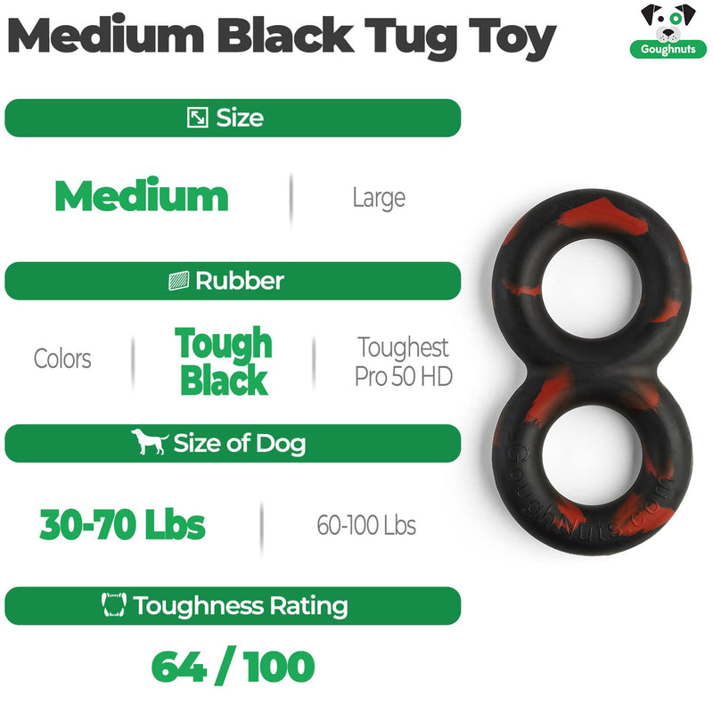 Goughnuts Virtually Indestructible Dog Pull Toy, Durable and Guaranteed for Tug of War with Medium and Large Dogs - Rubber for Aggressive Power Chewers Like Pit Bulls, Labs, and German Shepherds Medium (30-70 lb) (Original Size) Tougher Black - PawsPlanet Australia