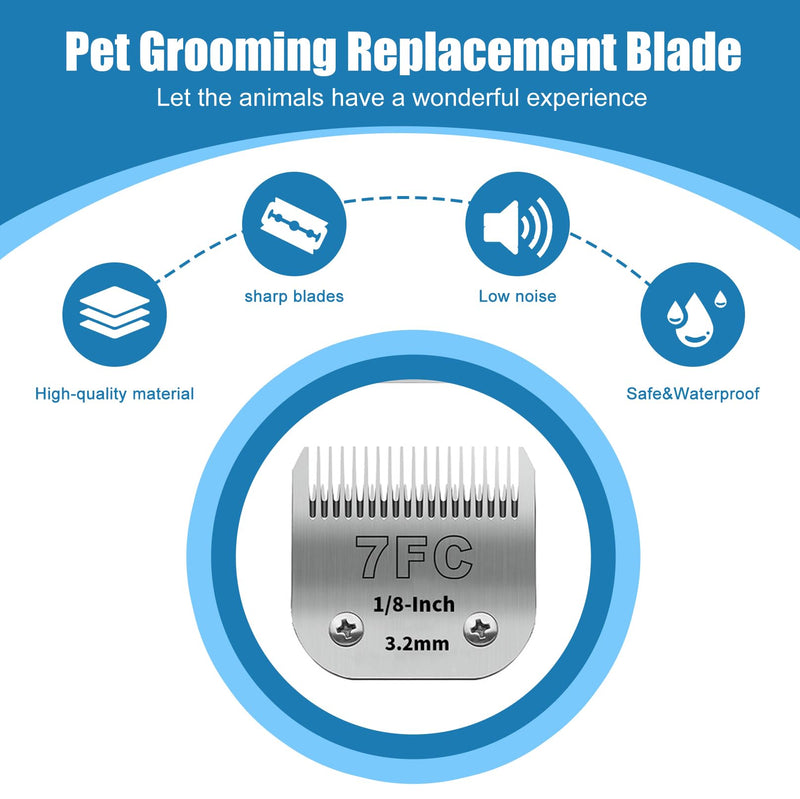 3-Pack 7FC Detachable Dog Grooming Clipper Blades – Silver Stainless Steel – Compatible with Andis, Oster A5, Wahl KM10, Moser, Heiniger – 1/8" (3.2mm) Cut Length 3-pack (7fc)