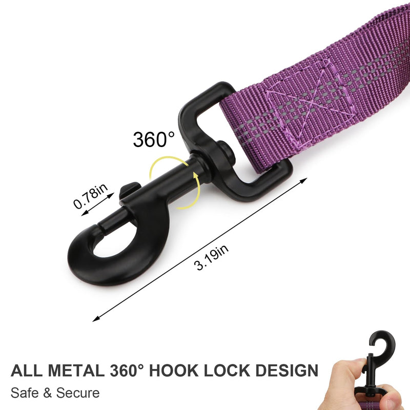Heavy Duty Bungee Dog Leash with Shock Absorbing & Reflective Stitching - Adjustable 4-6FT Tactical Training Leash for Strong Pullers, Dual Padded Handles for Medium/Large Dogs(Purple) Purple - PawsPlanet Australia
