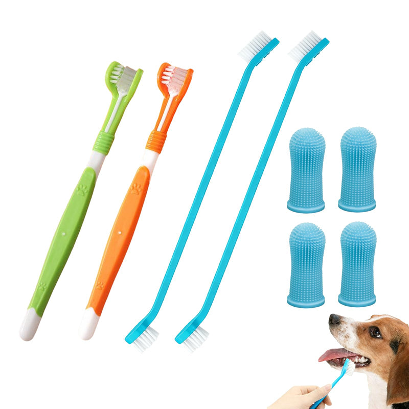 Dog Cat Toothbrush 2 Triple Toothbrushes and 2 Double Toothbrushes 4 Finger Toothbrushes for Cleaning and Grooming Pet Teeth