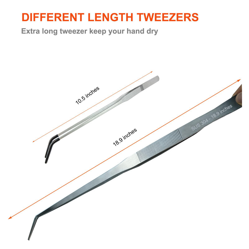 2 Pack Extra Long Tweezers, Fecsam Feeding Tongs, 18.9 inch & 10.5 inch Curved Aquarium Stainless Steel Large Aquascape Tools for Fish Tank, Terrarium，Aquascaping, Reptile, Bearded Dragon - PawsPlanet Australia