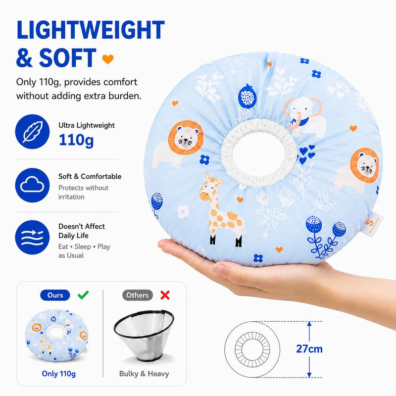 Cat Recovery Collar, Soft Waterproof Donut Cone for Cats After Surgery, Adjustable Anti-Lick Elizabethan Collar Alternative for Wound Healing, Hair-Resistant Pet Neck Pillow for Cats & Small Dogs,M Light Blue