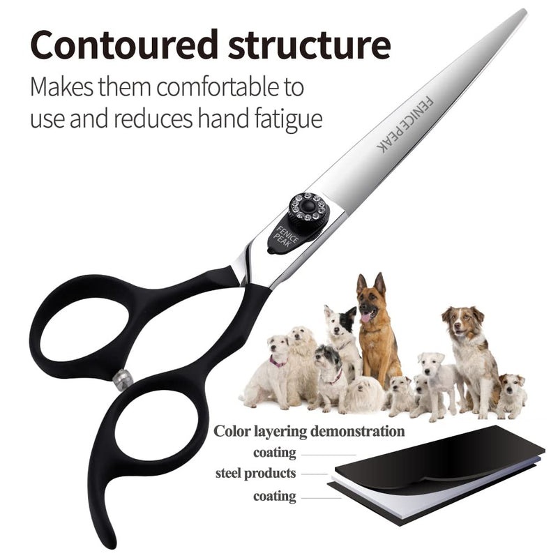 Fenice Peak 8.0'' Dog Straight Scissors For Grooming Pet Hair Cutting Shears 440C Stainless Steel Black Non-Slip Handle Sharp Blades Professional Pet Trimming Scissors for Cats Straight Shear 8.0'' - PawsPlanet Australia