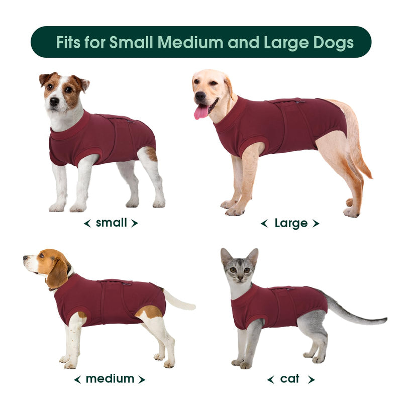 Kuoser Dog Recovery Suit for Surgery – Adjustable Medical Bodysuit for Male & Female Dogs, Post-Operative Protective Shirt, Cone Alternative, Red M Dark red