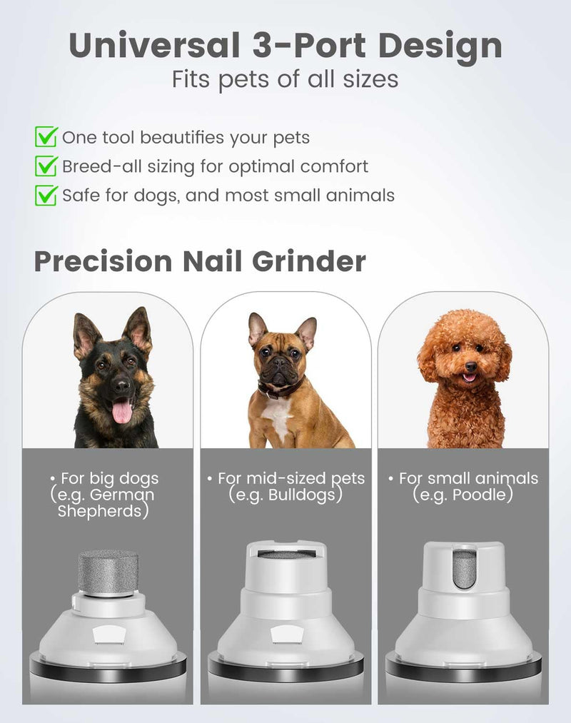 2 in 1 Dog Nail Grinder Quiet and Dog Paw Trimmer, Powerful Painless Electric Dog Nail Trimmers for Large Medium Small Dogs, Rechargeable Cordless Dog Hair Clippers for Paws, Ears, Eyes, Rump White - PawsPlanet Australia
