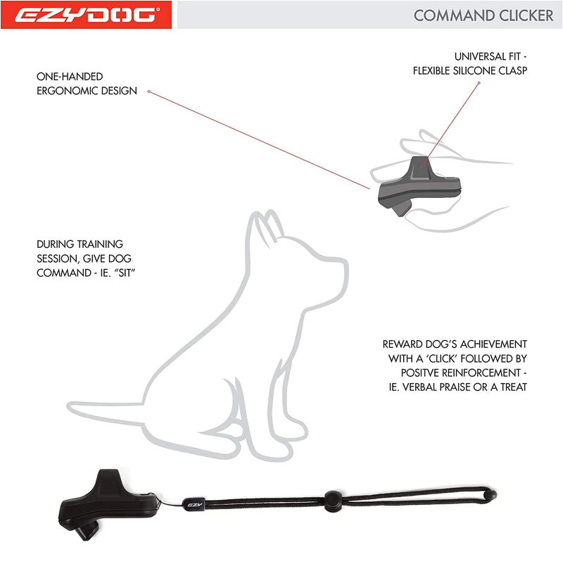 EzyDog Command Clicker Ergonomic Dog Training Tool with Wrist Strap - Hands Free & Universal Fitting System for Fingers Trains Effectively & Humanely with Positive Reinforcement (Black) Black