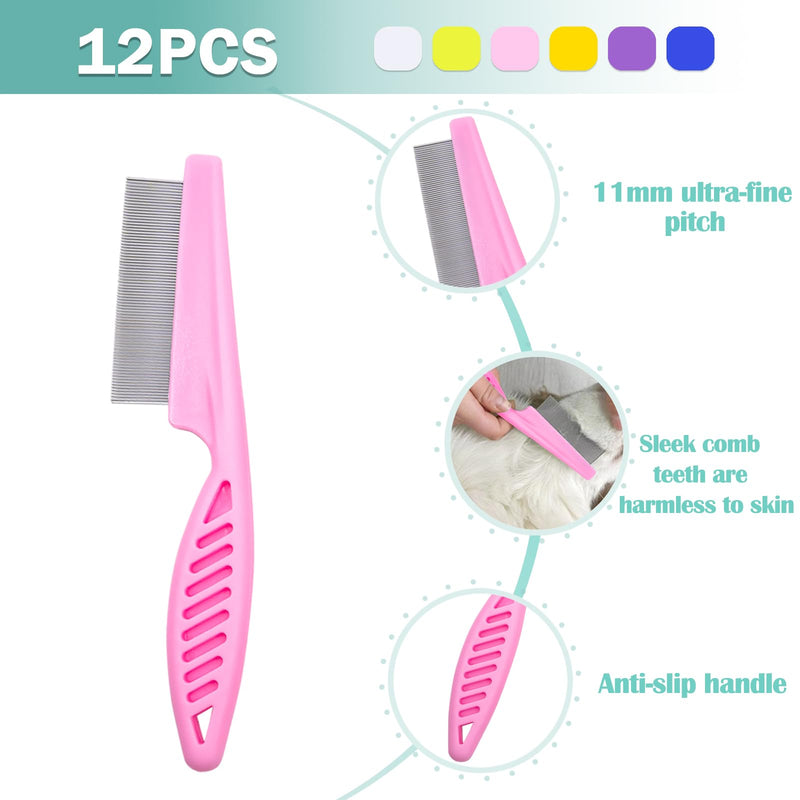12 Pcs Pet Hair Comb Flea Comb for Dogs Cats Remover Tool with Stainless Steel Teeth Metal Flea Comb for Pet Supplies Remove Tear Stain Knots Crust Mucus (Multicolor) Multicolor - PawsPlanet Australia