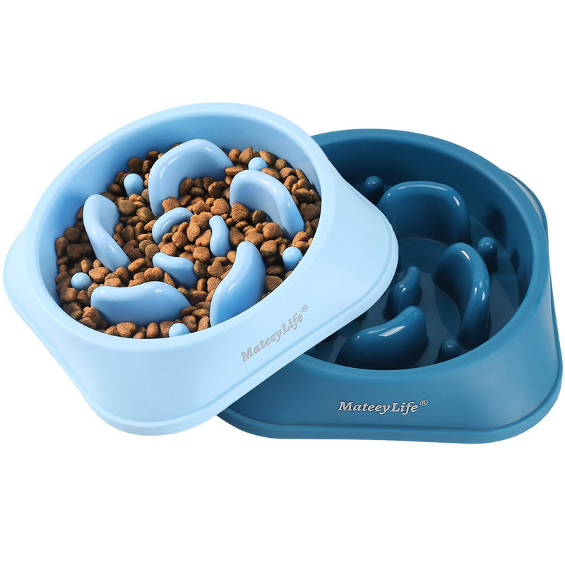 MateeyLife Slow Feeder Dog Bowls 2PCS, Anti-Choking Puzzle Dog Food Bowls, Anti-Slip Interactive Dog Feeding Bowls Slow Down Eating, Bloat Stop Maze Dog Dishes for All Breeds Pets LightBlue&DarkBlue Medium A-LightBlue&DarkBlue - PawsPlanet Australia
