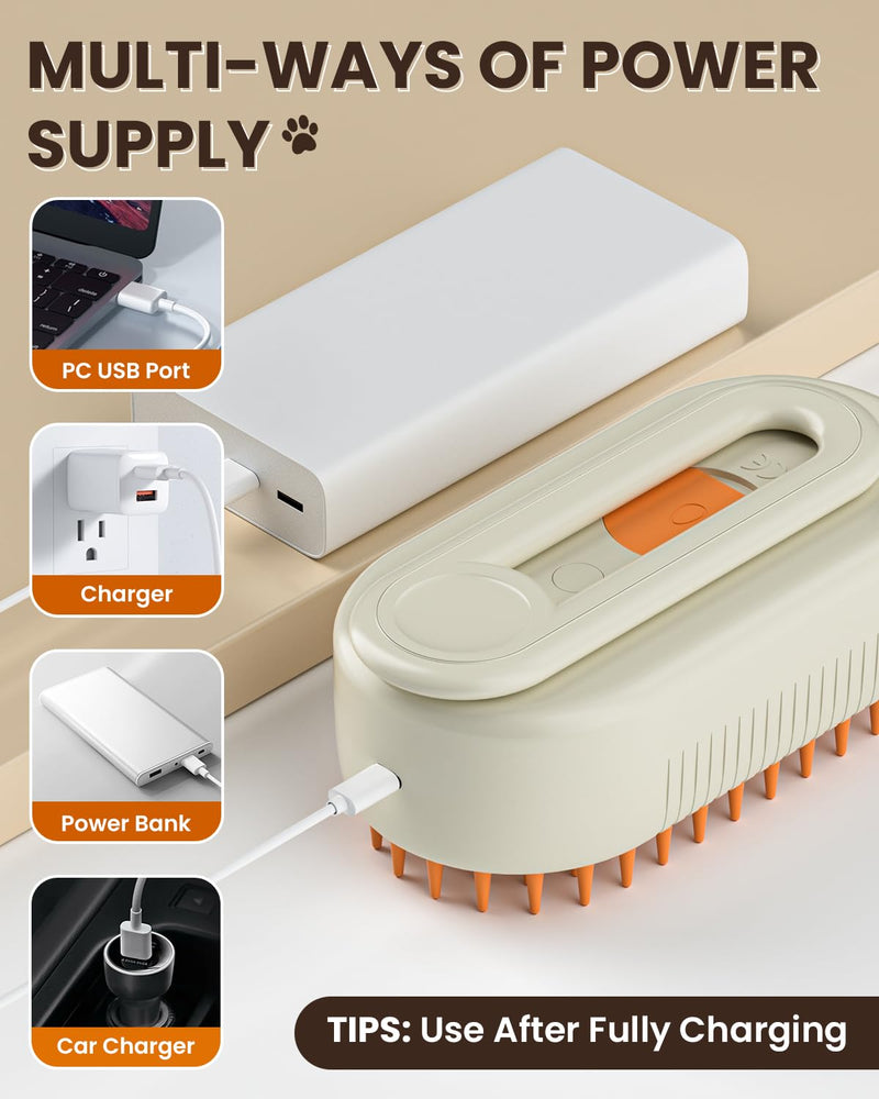 Cat Steam Brush for Shedding, Pet Steam Brush for Cats and Dog, 4 in 1 Rechargeable Cat Hair Brush, Spray Anti-Static, Massage, Cleaning, Shedding & Combing All In One, for Long & Short Haired Pets! Cream - PawsPlanet Australia