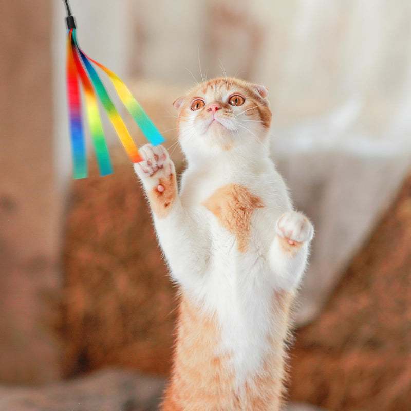 5 Pcs Cat Toys Wand Replacement, Interactive Kitten Rainbow Wand Toy, Portable Cat Teaser Wands, Cats Ribbon Refill Attachment Toys with Bell for Most Cats Kittens Small Pets - PawsPlanet Australia