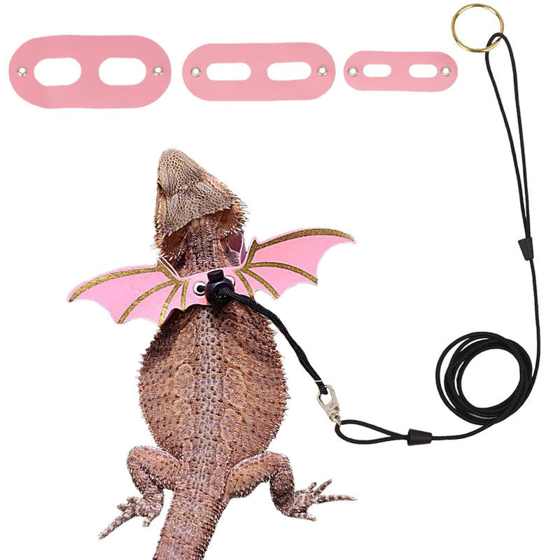 ADOGGYGO Bearded Dragon Leash Harness, 3 Size Pack Pink Leather Wing Lizard harness with Removable Lizard Leash for Bearded Dragon Lizard Reptiles (Pink)