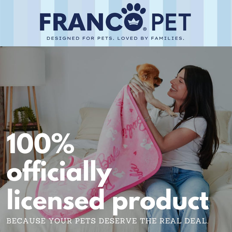 Franco Pet Barbie Super Soft Cozy Waterproof Sherpa-Backed Blanket Throw for Small Dogs, Couch/Bed/Car, 30x40 (Officially Licensed Product) 30 in x40 in - PawsPlanet Australia