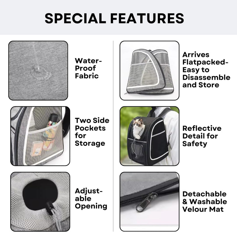 Portable Pet Carrier Backpack for Cats, Dogs and Small Animals Up to 20lbs l Ventilated Mesh Design That's Foldable and Airline-Approved l Ideal for Travel, Hiking, Camping, Vet (Grey) Grey - PawsPlanet Australia
