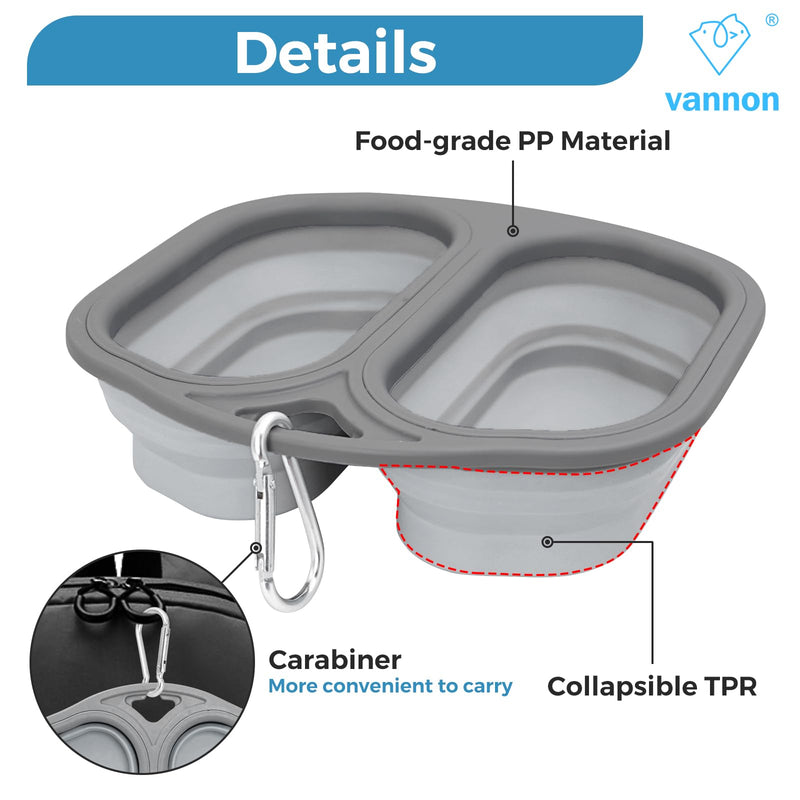 Collapsible Dog Bowls 2 in 1 Portable Dog Bowls Dog Travel Water Food Bowls with Carabiner, Perfect for Small Dogs and Cats, Compact and Lightweight, BPA Free, Grey - PawsPlanet Australia