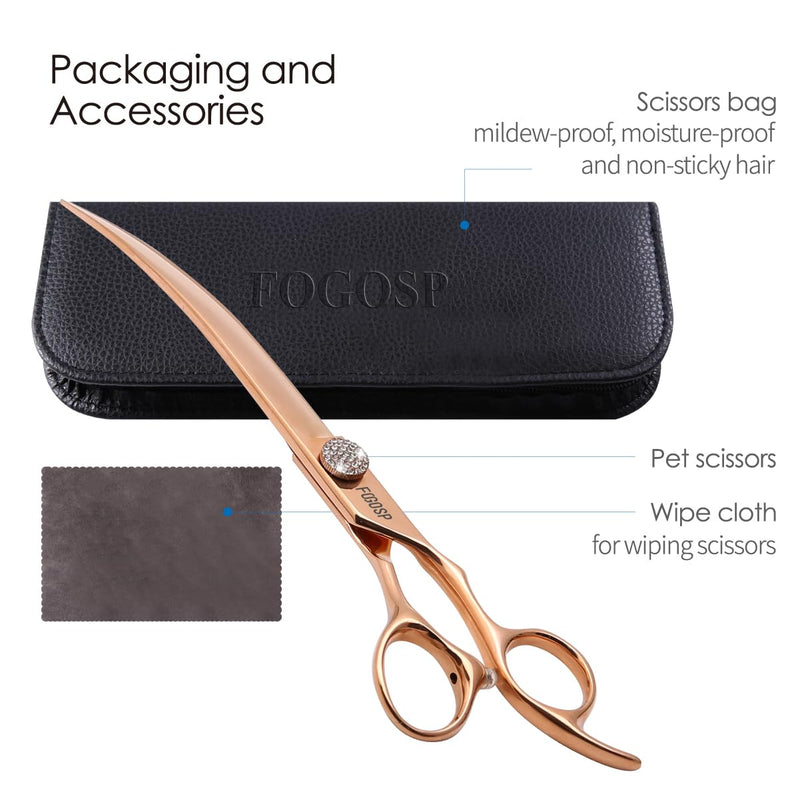 Rose Gold Titanium Curved Dog Grooming Scissors 8'' Downward 30° with Jewelled Screw Japan 440C Professional Pet Grooming Trimming Shears for Large Dogs Poodle(8,Curved) Curved Shears 8 inch - PawsPlanet Australia