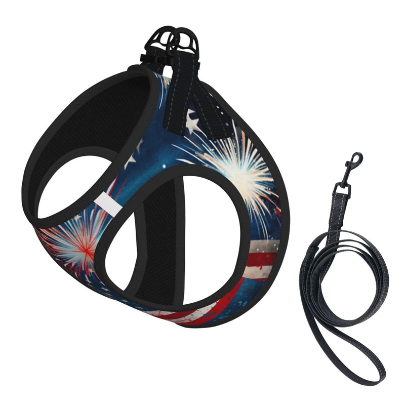 Fireworks Flag Reflective Dog Harness with Leash, Soft Vest Harness for Small Medium Large Dog Puppy Pets (Medium Size) Fireworks Flag - PawsPlanet Australia