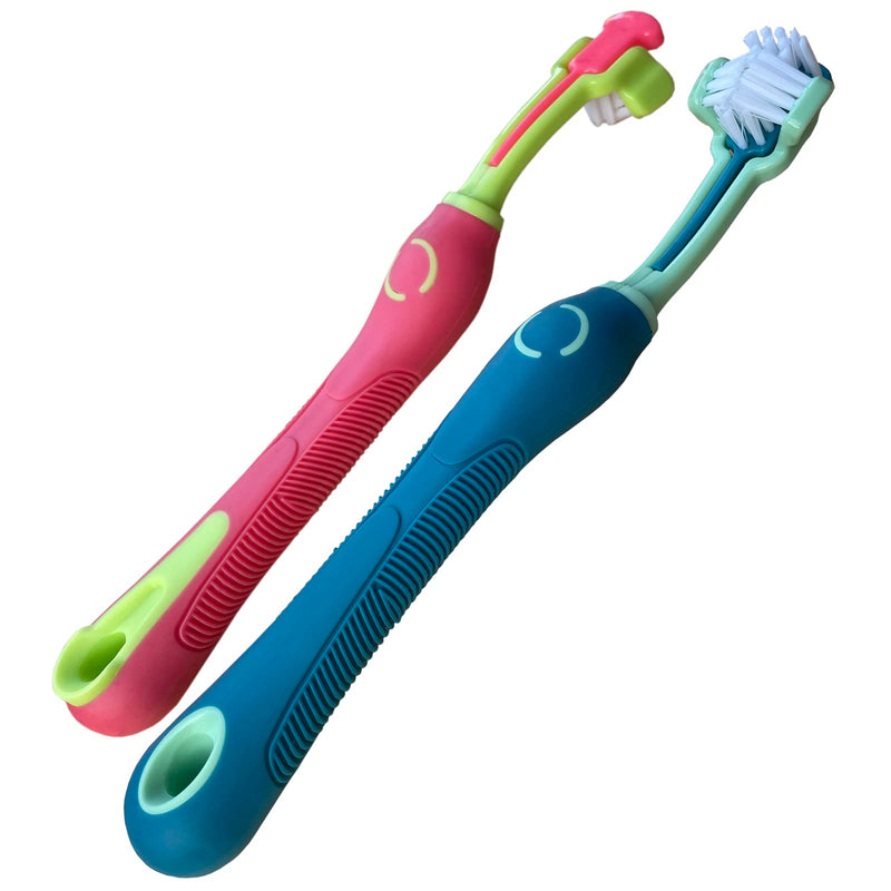 Dog Toothbrush, 2-Pack, Pink and Green, Battery Powered, Suitable for Most Dogs and Cats, Three-Sided Design for Easy Teeth Cleaning 2pcs Pink Green