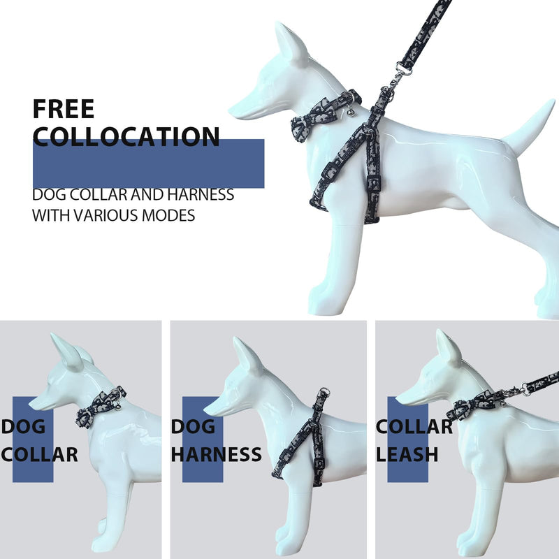 Dog Collar and Harness with Leash Set, Breathable Puppy Harnesses for Small Dogs, No Pull Easy Walking Pet Harness, Black, S BLACK-03 - PawsPlanet Australia