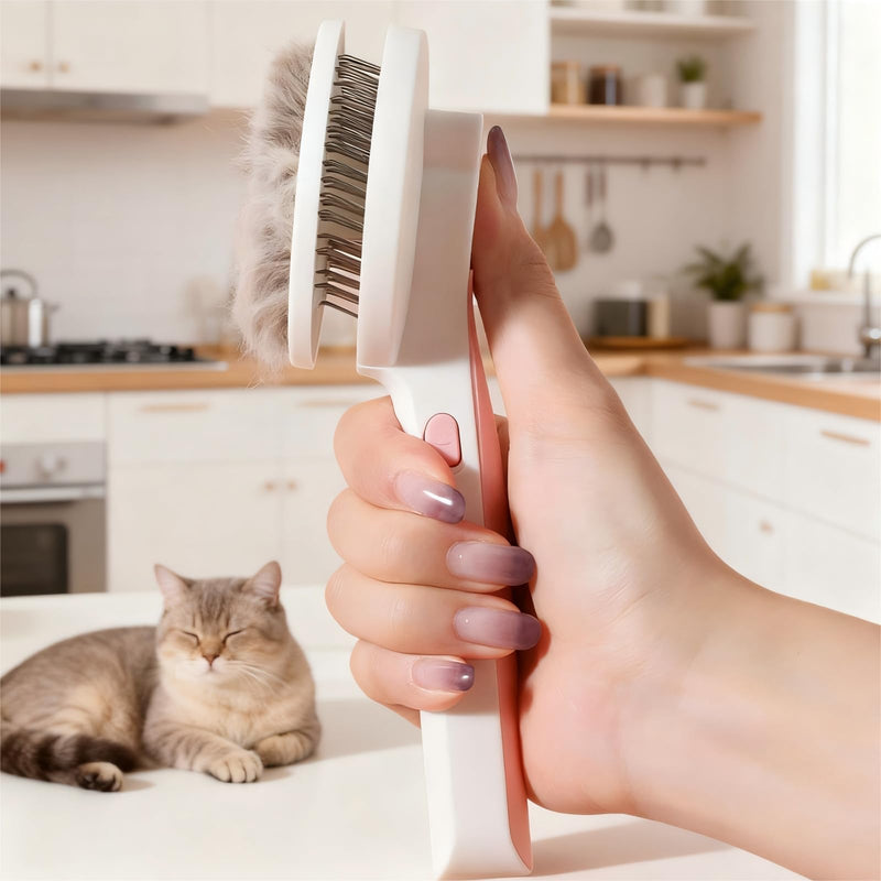 Cat Brush for Shedding & Grooming - Self-Cleaning Deshedding Tool Professional Dog Brush for Short/Long Hair, Indoor Cats Brush with Tangle-Free Control, Gentle on Kittens & Sensitive Skin (Gray) Gray - PawsPlanet Australia