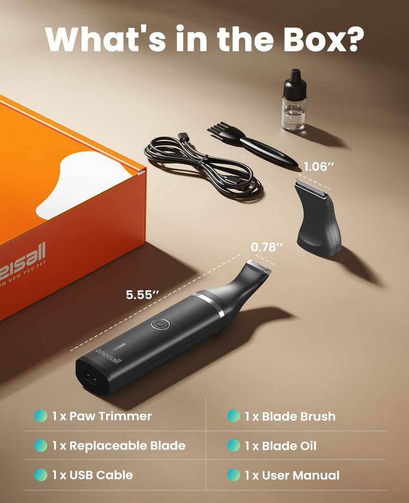 oneisall Dog Clippers with Double Blades,Cordless Small Pet Hair Grooming Trimmer,Low Noise for Trimming Dog's Hair Around Paws, Eyes, Ears, Face, Rump (Black) Black - PawsPlanet Australia