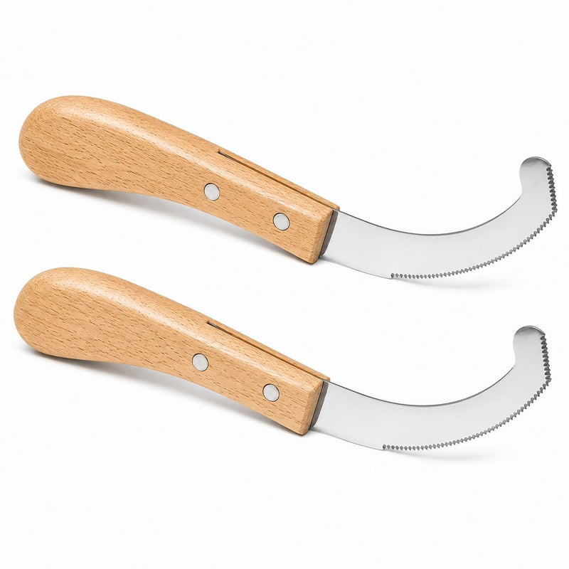 Bot Egg Knife for Horses, 2 Pack Bot Fly Egg Remover Tool with Wooden Handle, Stainless Steel Curved Serrated Blade, Horse Grooming Knife for Visible Eggs, Loose Hair and Debris