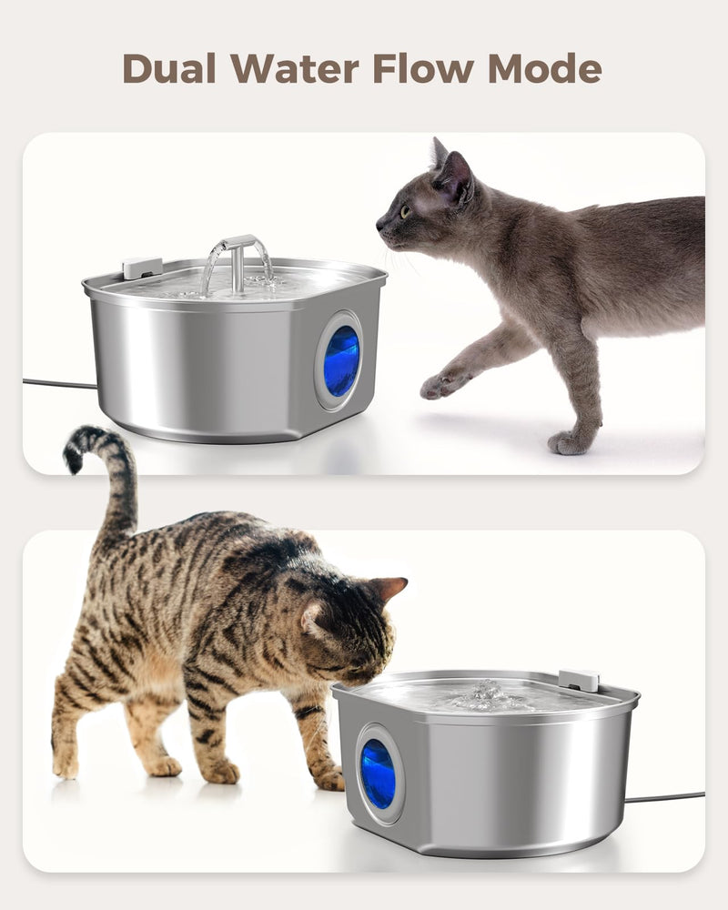 Cat Water Fountain Stainless Steel - Pet Drinking Fountain for Cats Indoor - 3.2L/108oz Automatic Water Dispenser with Watering Level Window (4 Filter) Cat Fountain + 4 Filters + 4 Sponges - PawsPlanet Australia