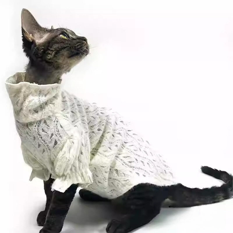 Cat Soft Lace Turtleneck Shirt, Elegant Skin-Friendly Warm Sweater Pullover Clothes for Hairless Sphynx, Devon & All Indoor Kittens (M) White M - PawsPlanet Australia