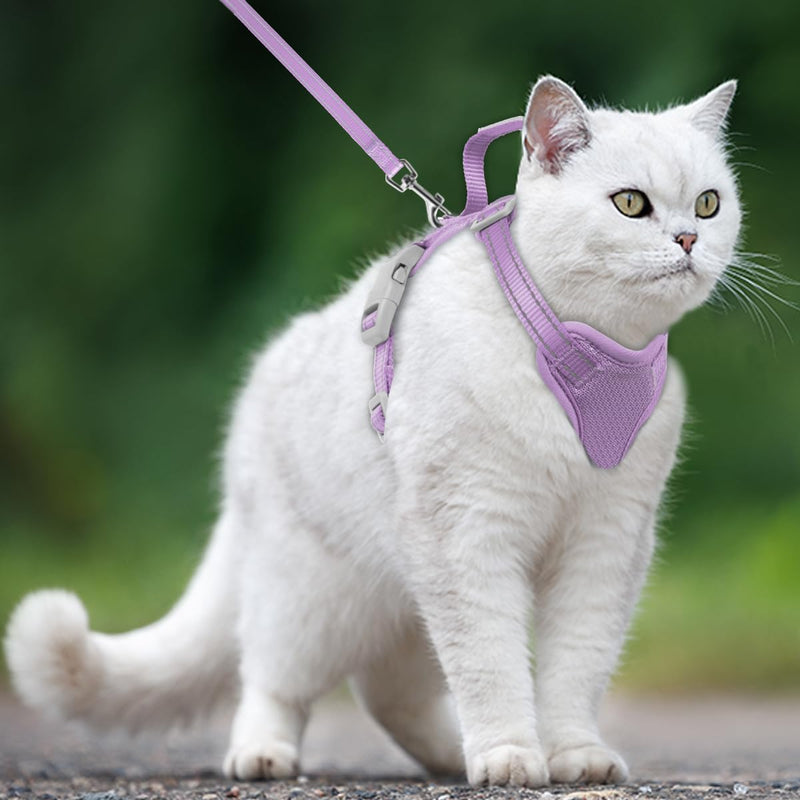 Cat Harness and Leash Set Escape Proof for Kitten Walking, Soft Adjustable Top Handle Vest Harnesses for Cats, Easy Control Breathable Reflective Small Medium Large, Violet Purple, M - PawsPlanet Australia