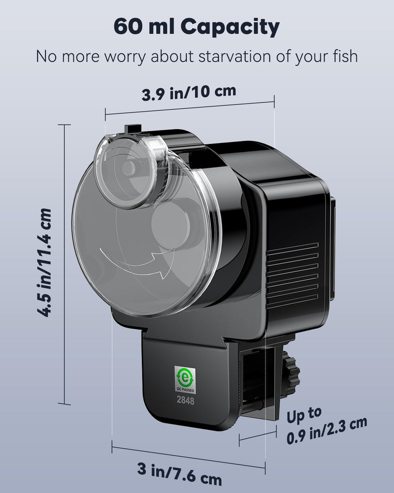 Pawfly Automatic Fish Feeder for Aquarium Auto Vacation Timer Fish Feeder for Fish Tank 60 ml Adjustable Fish Food Dispenser for Pellets Flakes Strips, Battery Operated (Battery Not Included)