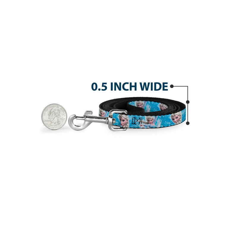 Buckle-Down Pet Leash - Frozen Elsa Face/Action Pose/Snowflakes Blues/White - 6 Feet Long - 1.5" Wide - PawsPlanet Australia