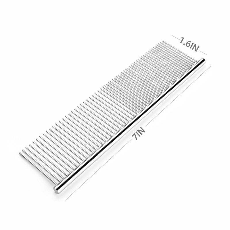 Flexzion Pet Grooming Comb Stainless Steel Cats Dogs Puppy Medium Animals Hair Trimmer Brush Accessory Tool with Smooth Teeth Needle Durable Lightweight Medium (40mm) - PawsPlanet Australia