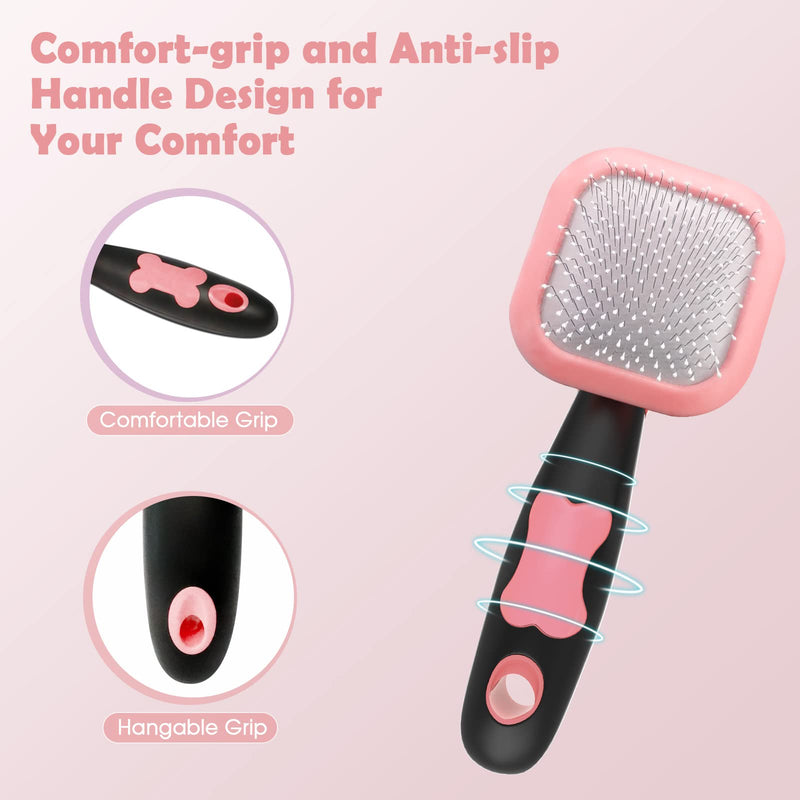 Slicker Brush, PETPAWJOY Dog Brush Gently Cleaning Pin Brush for Shedding Dog Hair Brush for Small Dogs Puppy Yorkie Poodle Rabbits Cats-Pink - PawsPlanet Australia