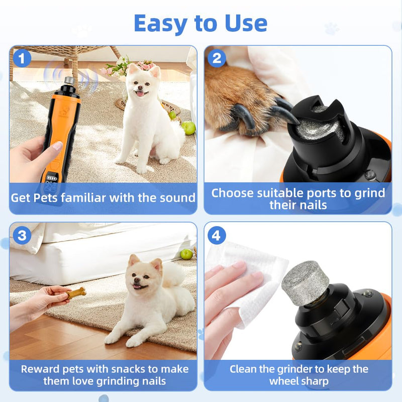Dog Nail Grinders Upgraded Super Silent Cat Claw Nail Clippers 3-Speed Electric Pet Electric Nail File Nail Scissors Nail Trimmer File with 2 LED Lights for Small to Large Dogs(Black Orange) Pet Nail Filer-m9-black Orange