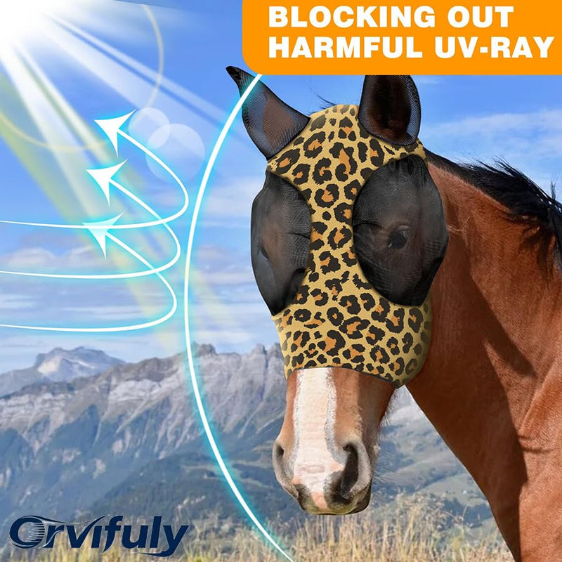 Horse Fly Mask, Stretch Fly Mask, Suitable for Horses with Ears, UV Protection, Pest Control, Comfortable Mesh, No Nose, Fits Medium-Sized Horses (2pcs Medium)