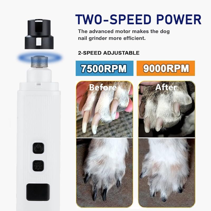 Dog Nail Grinder, Electric Pet Nail Grinder with 2 Speed Digital USB Rechargeable Dog Nail Trimmer Nail Claw Clippers with LED Lighting Quiet Paws Grooming for Large Medium Small Dogs Pet - PawsPlanet Australia